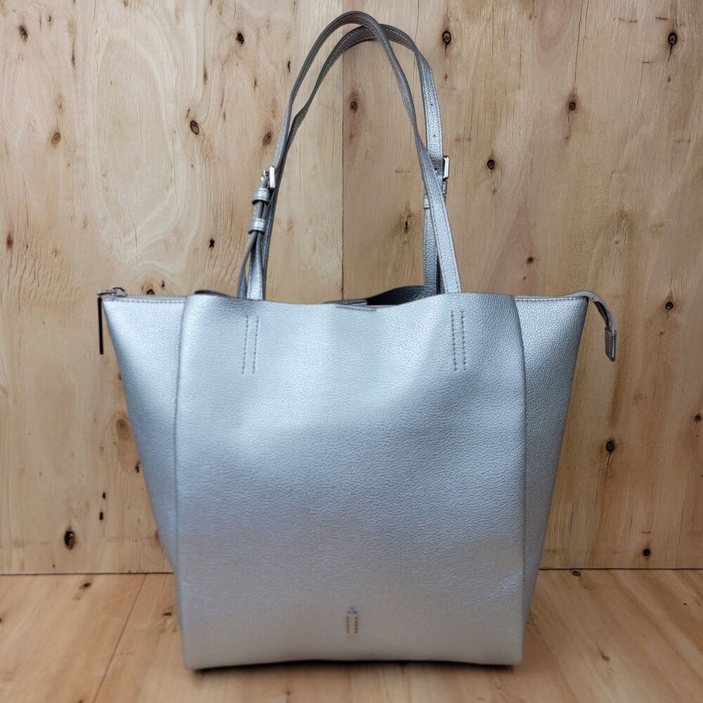 Thacker New York Silver Pebbled Zip Tote Shoulder Bag